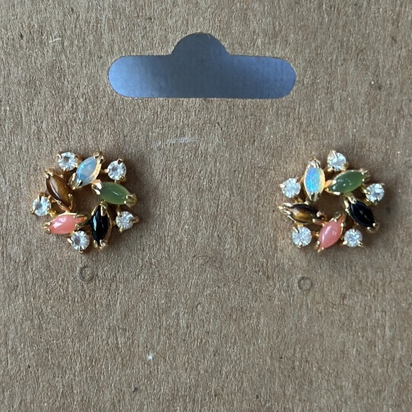 Delicate Opal, Coral, Onyx & Tiger Eye Earrings - Picture 1 of 9